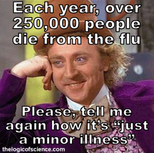 influenza, vaccine, anti-vaccer, meme, deaths, deadly disease, minor illness 